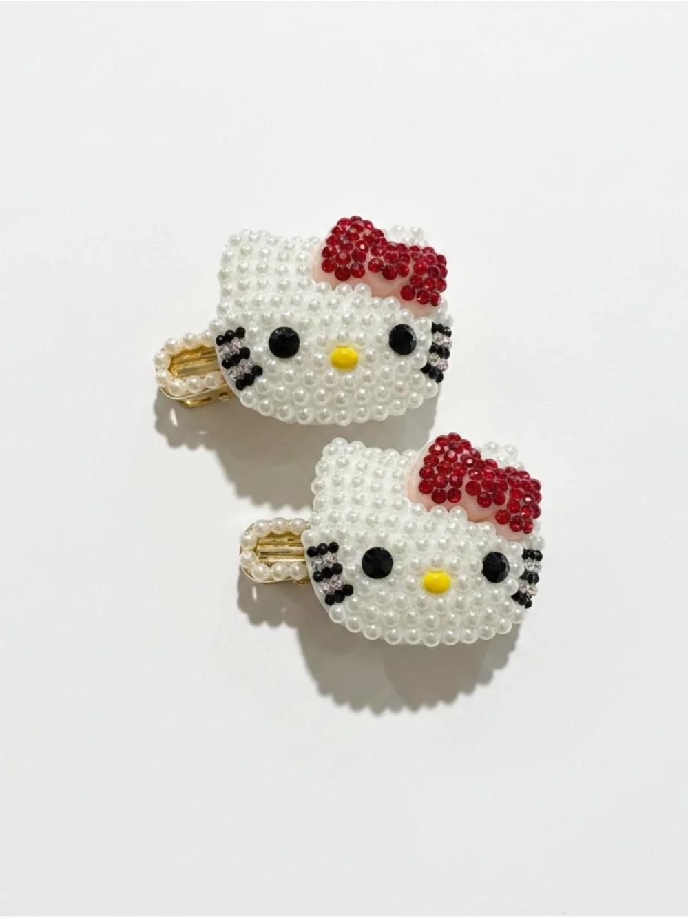 New‎ Hello Kitty theme Pearl-Embellished Bling Bow Hair Clips RARE Fancy Dressy